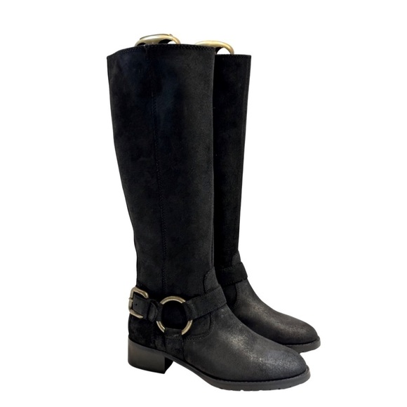 Donald‎ J. Pliner Bole Black Suede Tall Moto Riding Boot - Picture 1 of 12